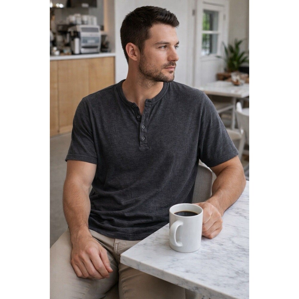 The A&F Summer Linen Blend Henley T Shirt Size X Large Short Sleeve Gray Casual
